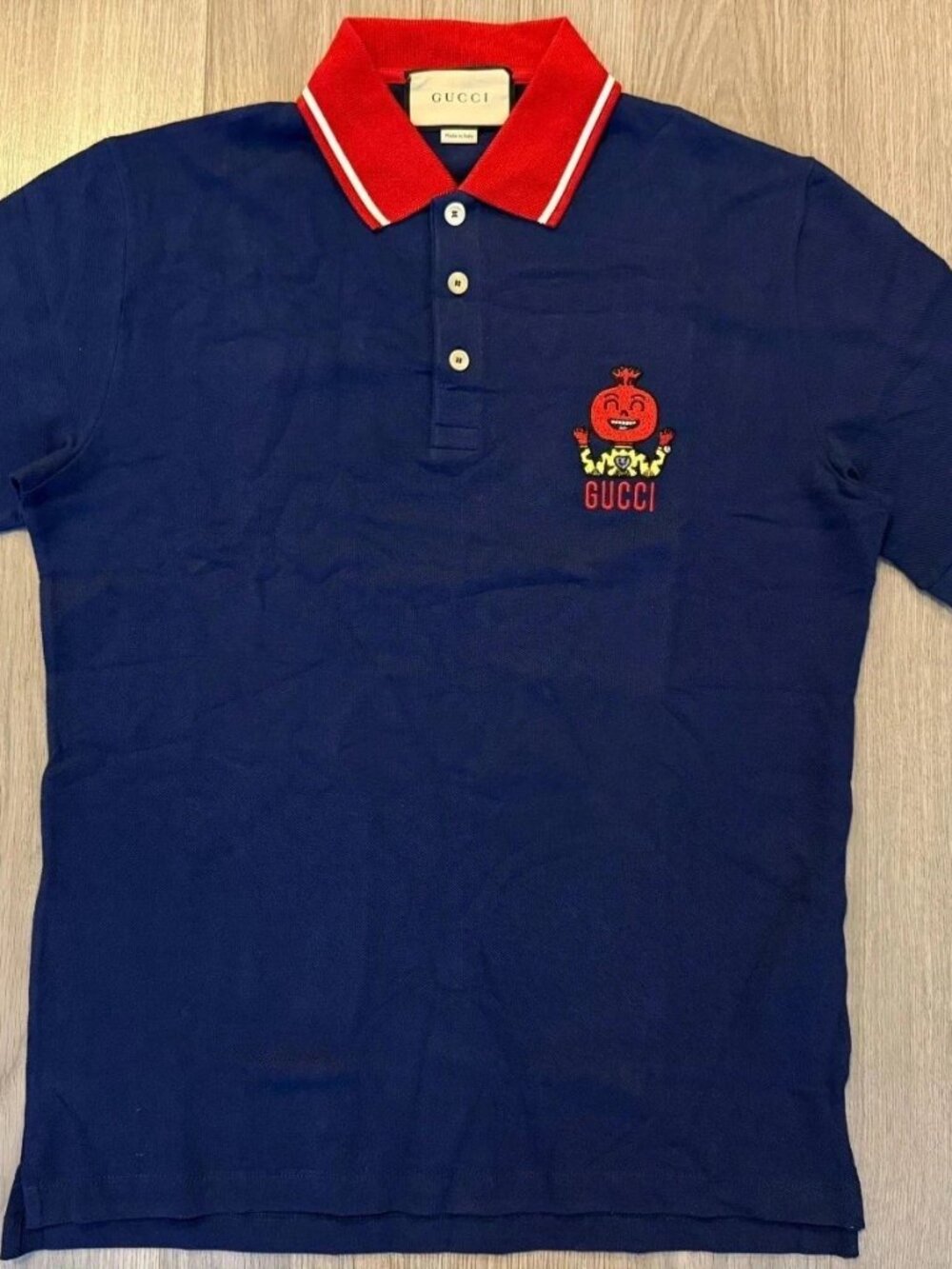 Gucci Polo Shirt with Onion Embroidery blue sz S